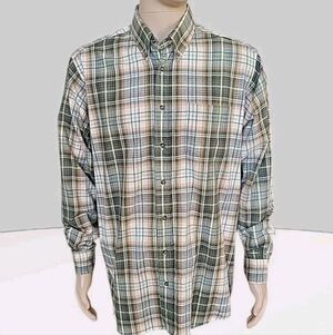 Viyella Shirt Mens Large Green Beige Plaid Traditional Fit Cotton Wool Canada